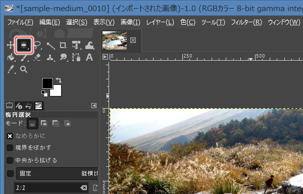 2. 楕円選択ツールを選択 2. 楕円選択ツールを選択