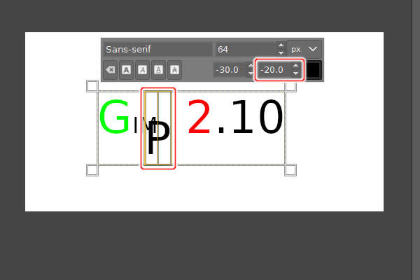 15. Pの文字のカーニングを-20に変える 15. Pの文字のカーニングを-20に変える